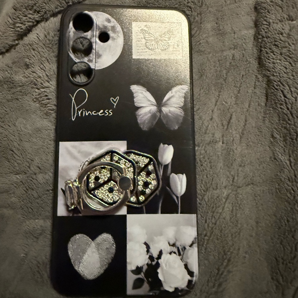 Black Floral Phone Case with Ring Holder